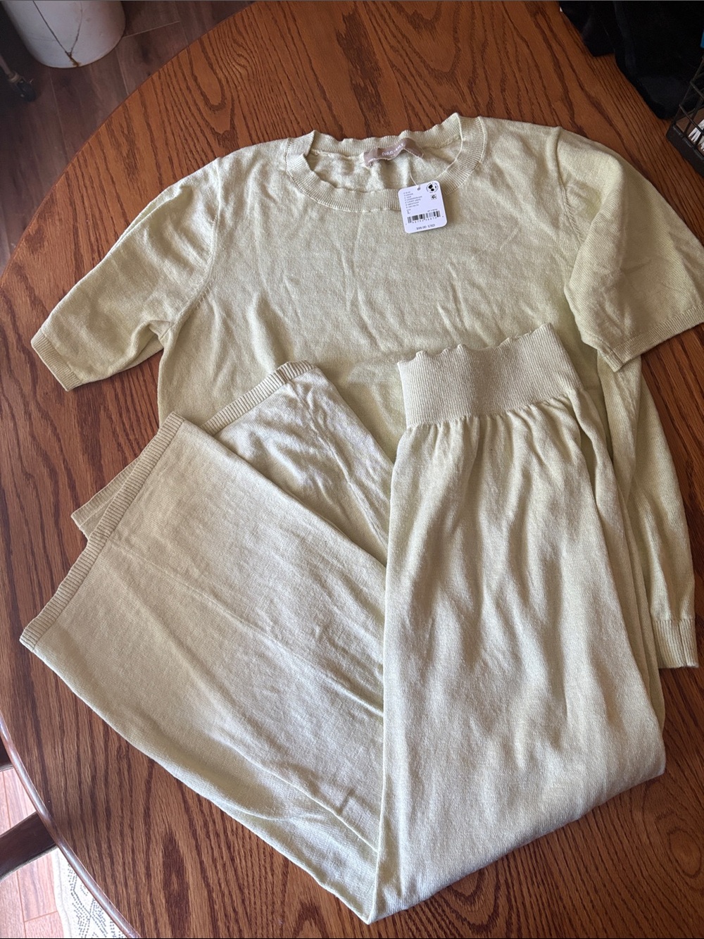Free People Light Yellow Knit Top & Jogger Set